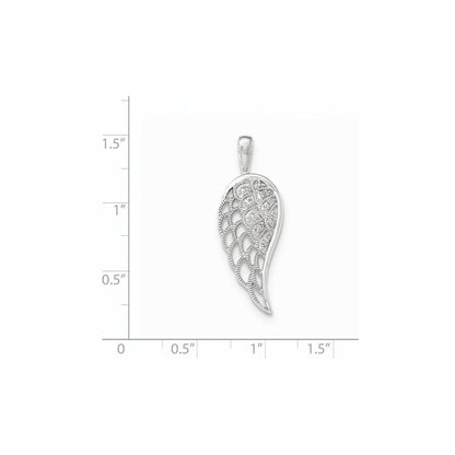 14K White Gold Real Diamond Open-work Wing Pendant