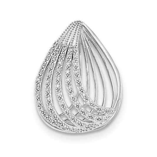 14K White Gold Real Diamond Open Teardrop Slide Pendant
