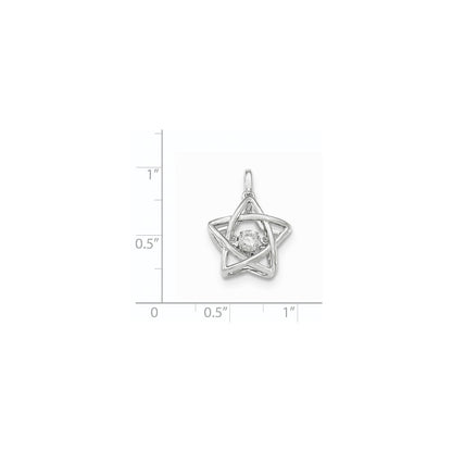 14k White Gold Vibrant Real Diamond Polished Star Pendant