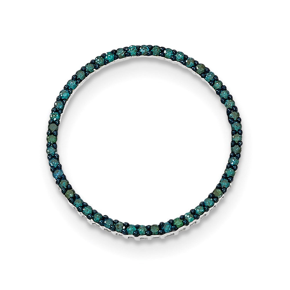 14k White Gold Polished Blue Diamond Circle Pendant