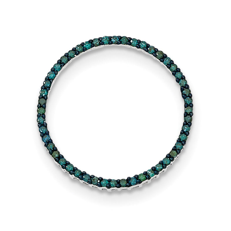 14k White Gold Polished Blue Diamond Circle Pendant