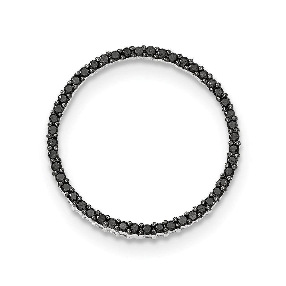 14K White Gold Polished Black Real Diamond Circle Pendant