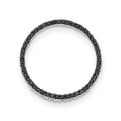 14K White Gold Polished Black Real Diamond Circle Pendant