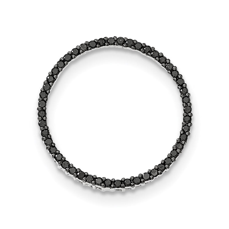 14K White Gold Polished Black Real Diamond Circle Pendant