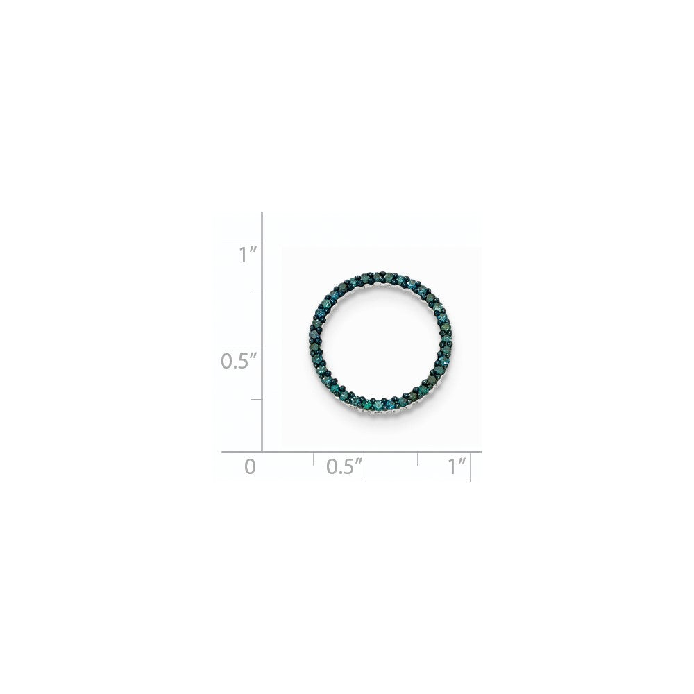 14k White Gold Polished Blue Diamond Circle Pendant