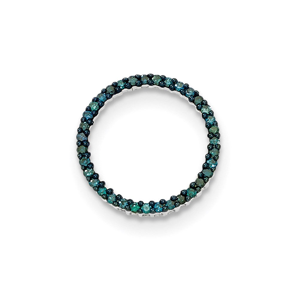 14k White Gold Polished Blue Diamond Circle Pendant