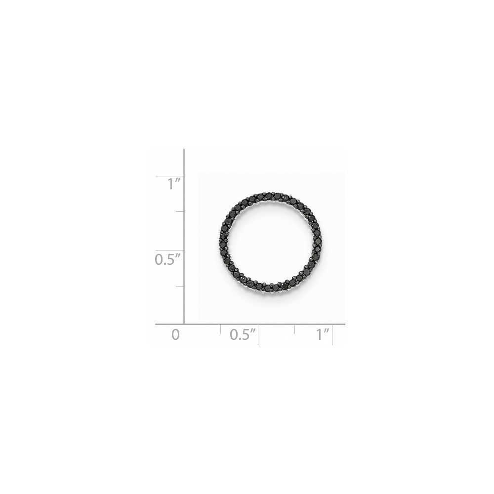14K White Gold Polished Black Real Diamond Circle Pendant