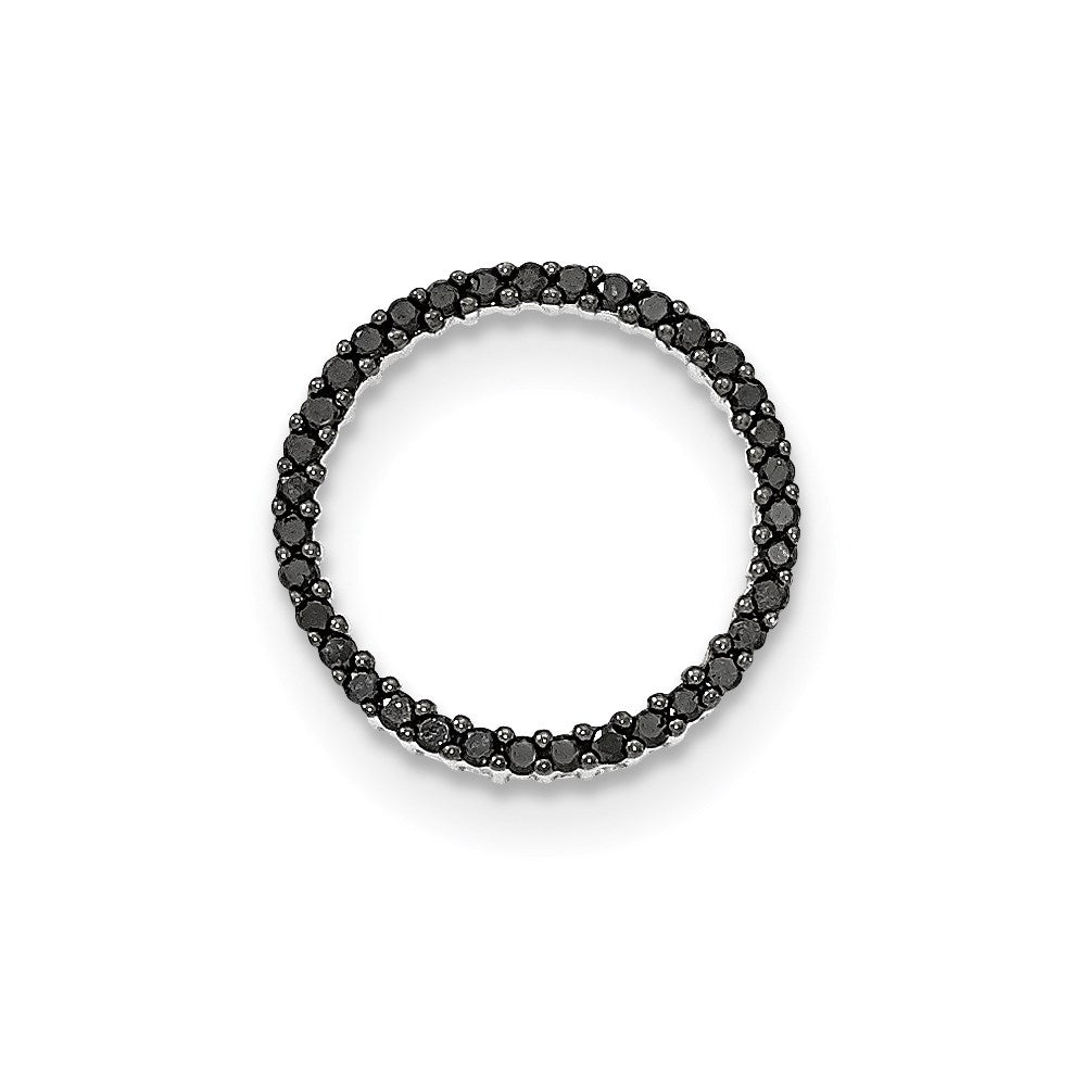 14K White Gold Polished Black Real Diamond Circle Pendant