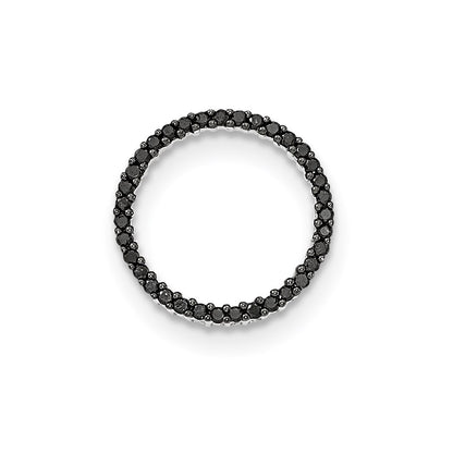 14K White Gold Polished Black Real Diamond Circle Pendant