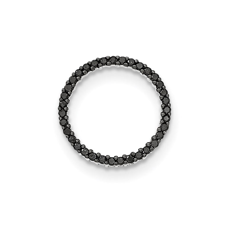 14K White Gold Polished Black Real Diamond Circle Pendant