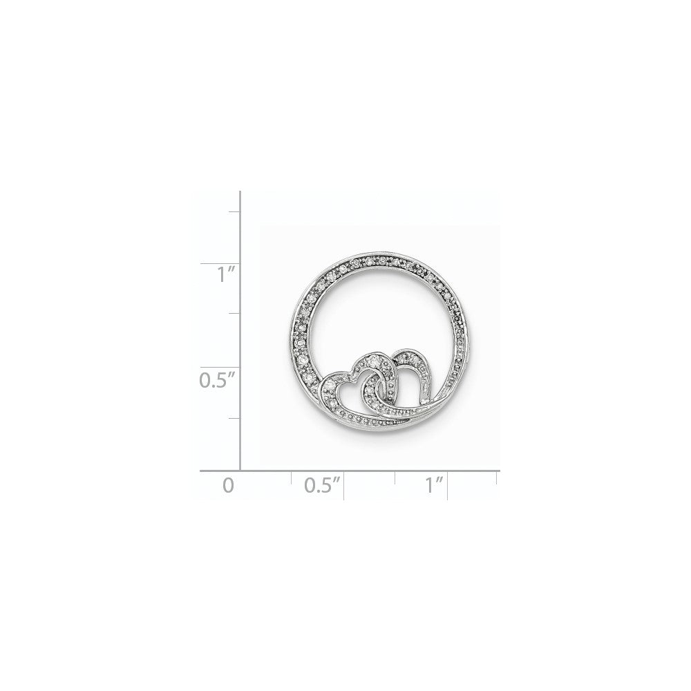 14k White Gold Real Diamond Double Heart Round Chain Slide