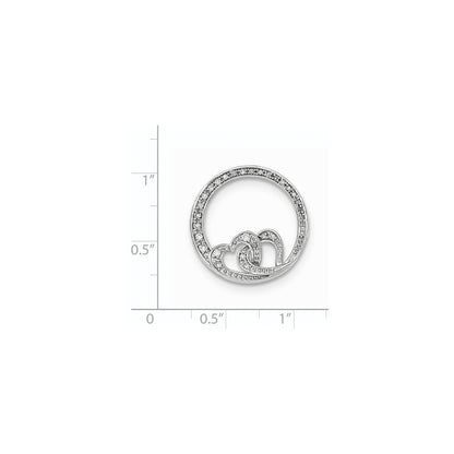 14k White Gold Real Diamond Double Heart Round Chain Slide