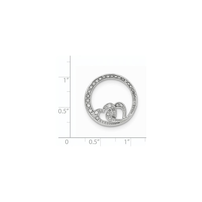 14k White Gold Real Diamond Double Heart Round Chain Slide