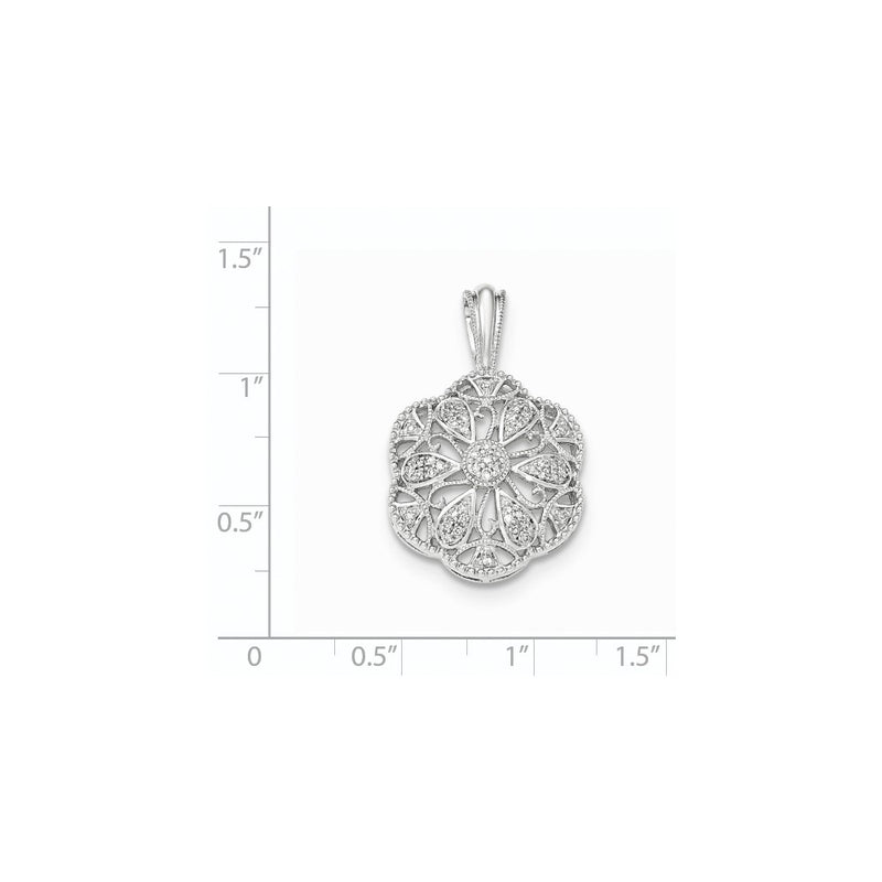 14K White Gold Real Diamond Rounded Filigree Pendant
