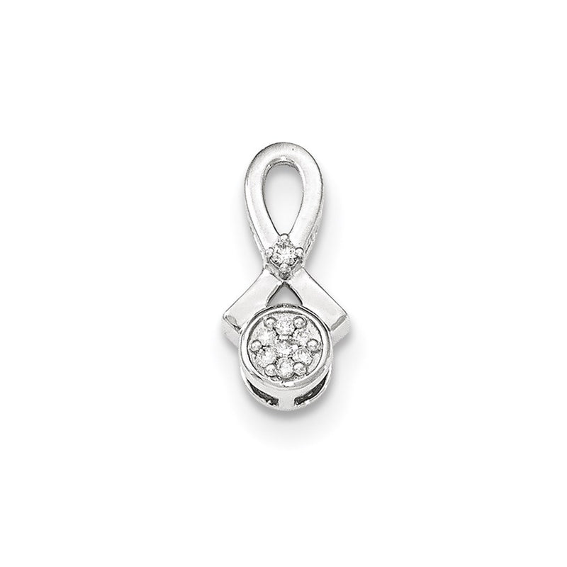 14K White Gold Real Diamond Ribbon Awareness Slide Pendant