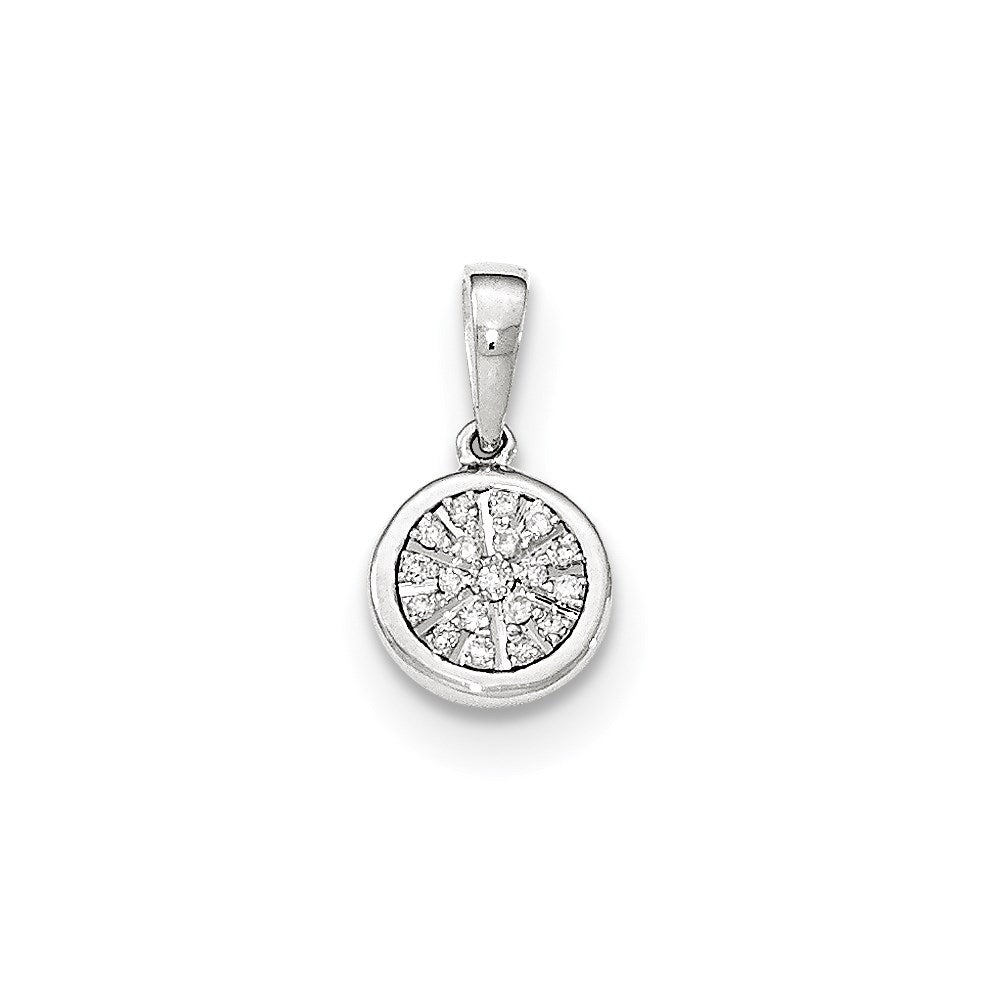 14k White Gold Real Diamond Round Pendant