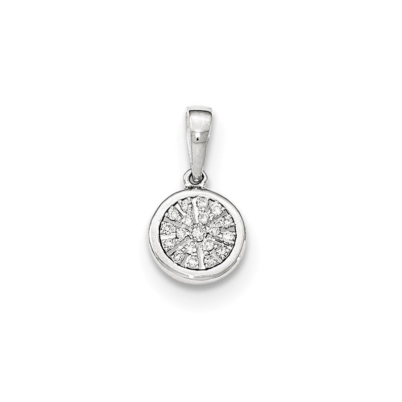 14k White Gold Real Diamond Round Pendant