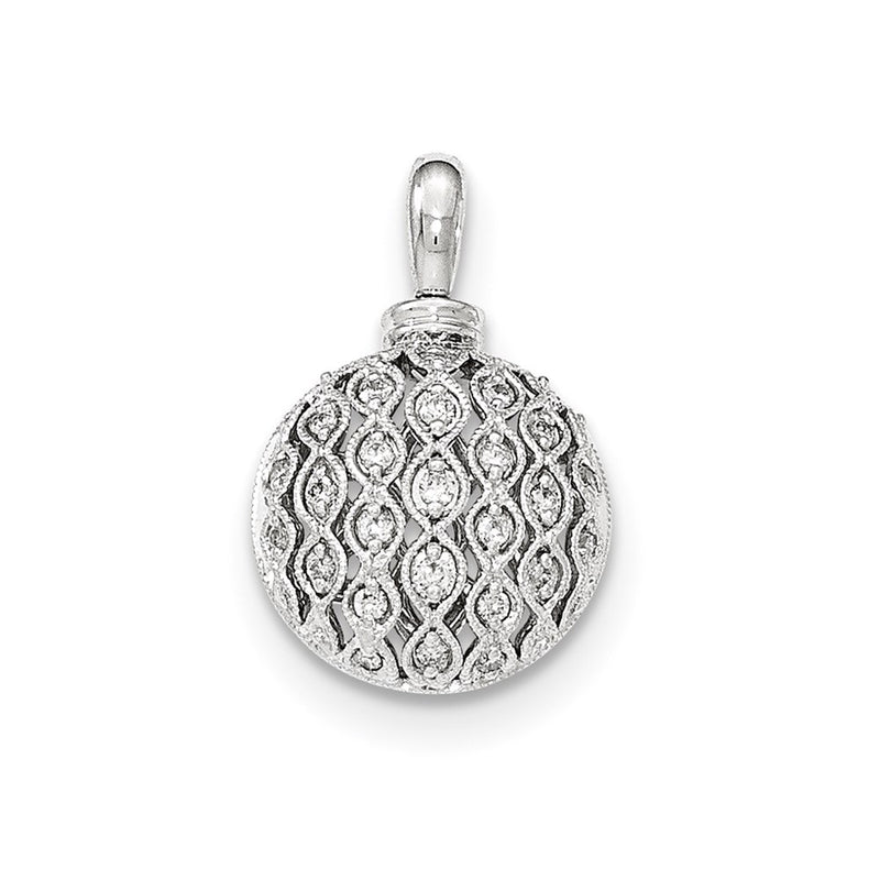 14K White GoldReal Diamond Openwork Round Pendant