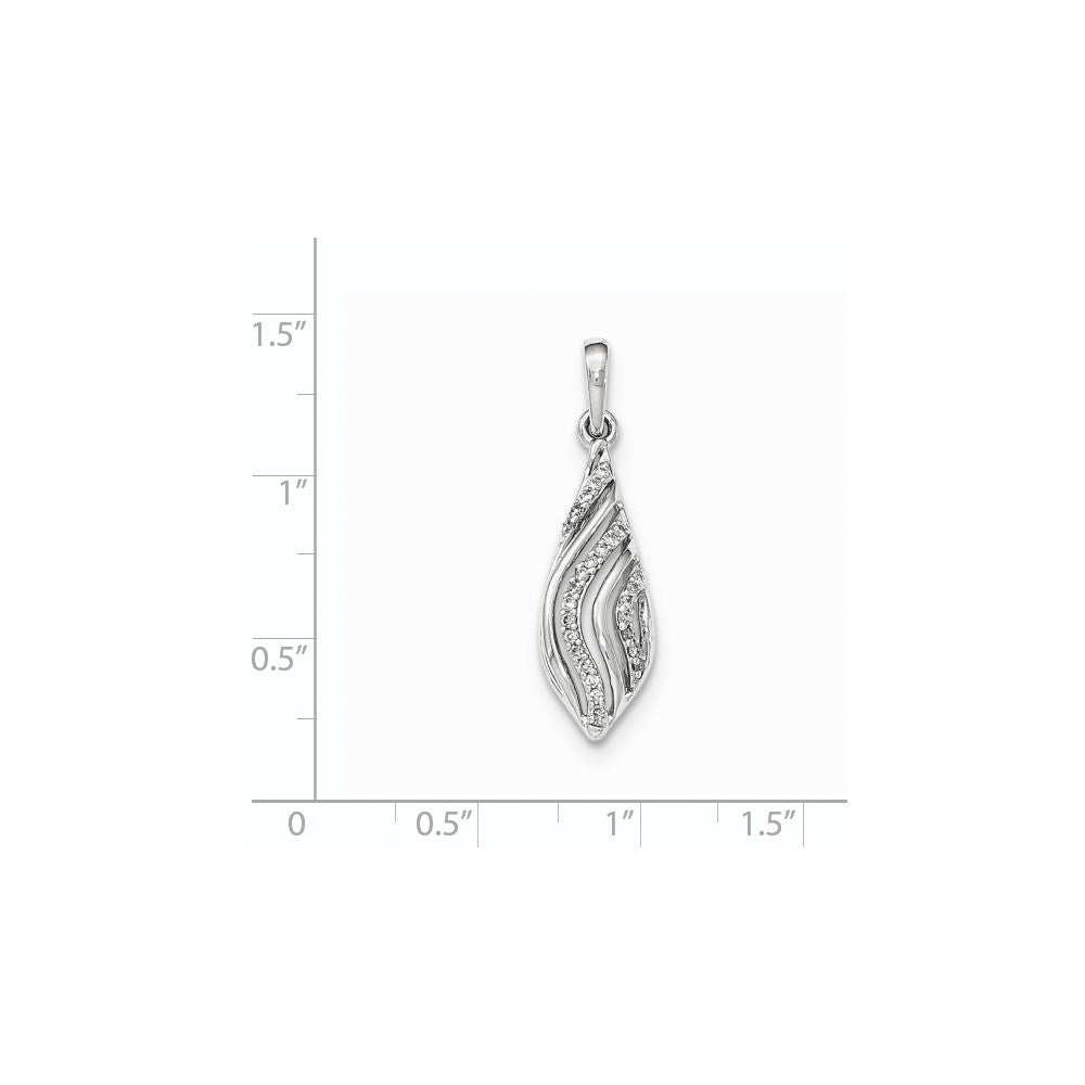14K White Gold Polished Real Diamond Wavy Pendant