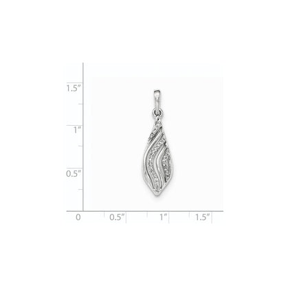 14K White Gold Polished Real Diamond Wavy Pendant