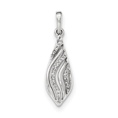 14K White Gold Polished Real Diamond Wavy Pendant