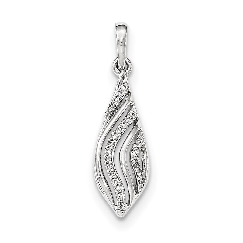 14K White Gold Polished Real Diamond Wavy Pendant