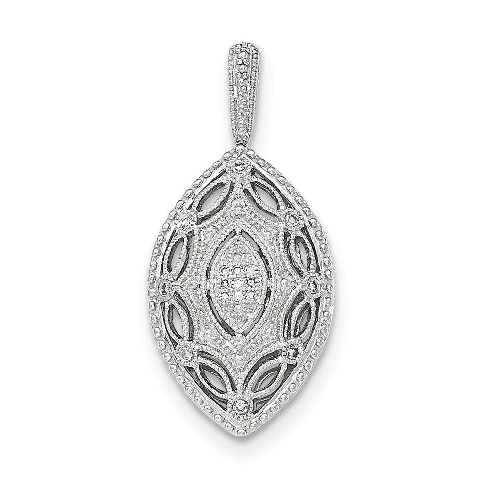 14K White Gold Real Diamond Marquise-shaped Filigree Pendant