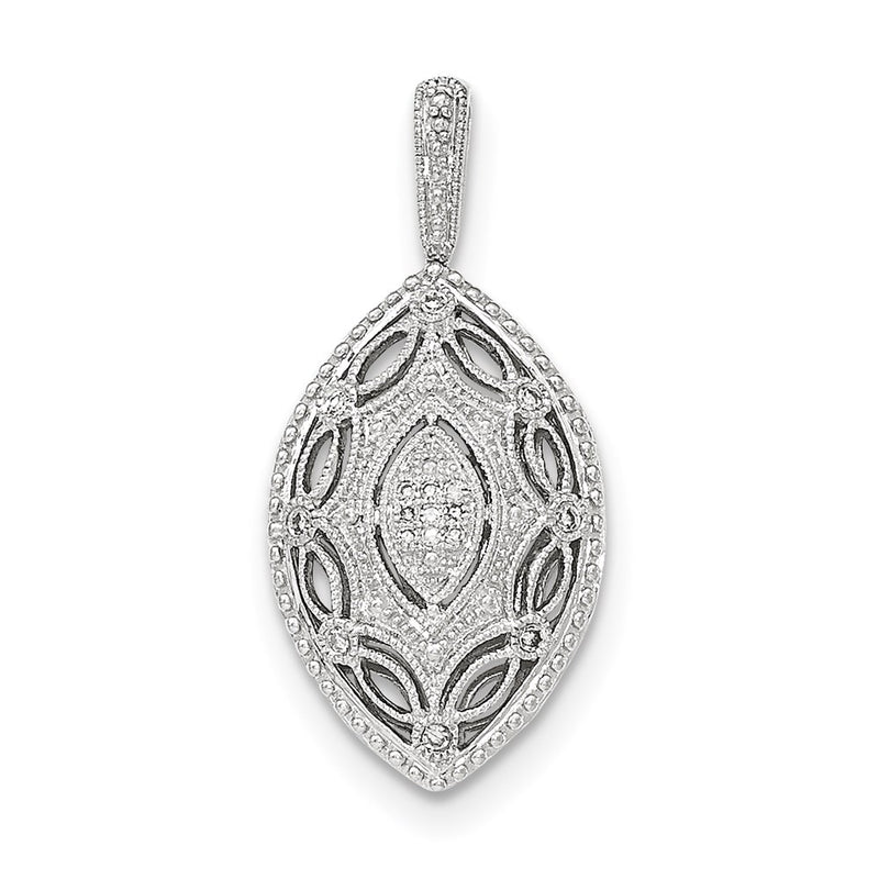 14K White Gold Real Diamond Marquise-shaped Filigree Pendant