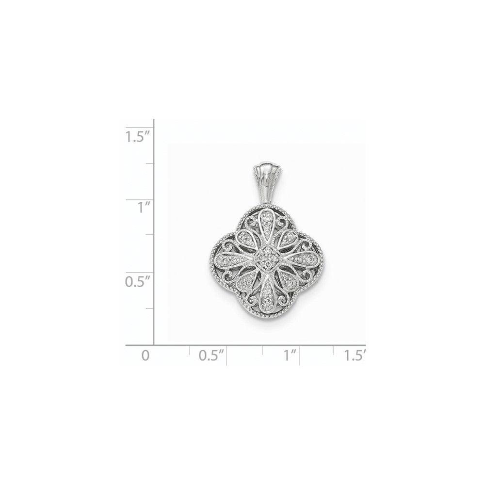 14K White Gold Real Diamond Quatrefoil-shaped Filigree Pendant