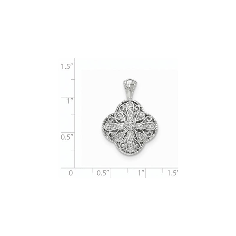 14K White Gold Real Diamond Quatrefoil-shaped Filigree Pendant