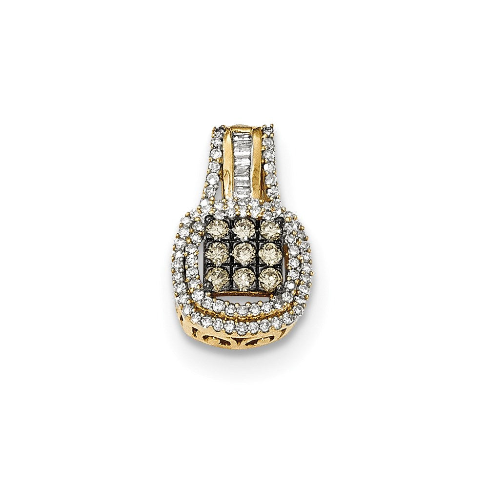 14k Yellow & Rhodium Goldt Polished Square Shaped Diamond w/Black Rhodium Pendant