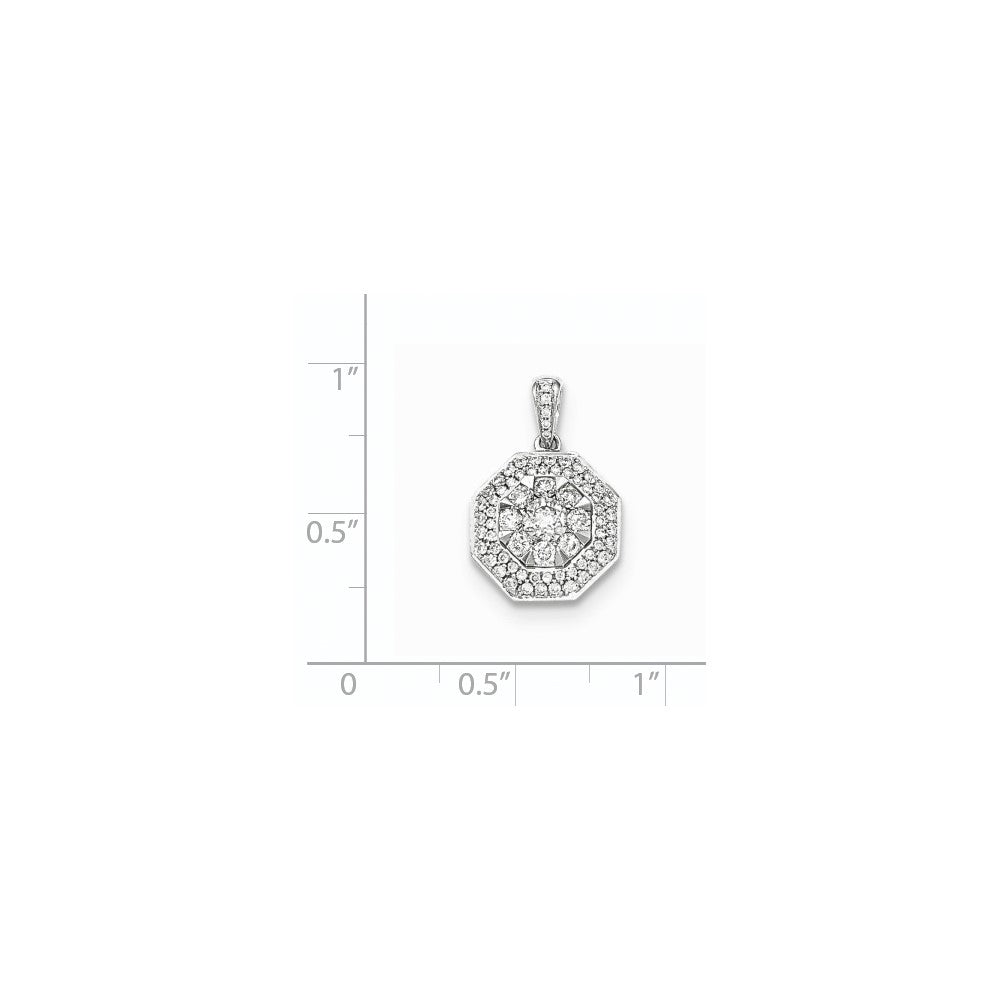 14k White Gold Real Diamond Octagon Pendant