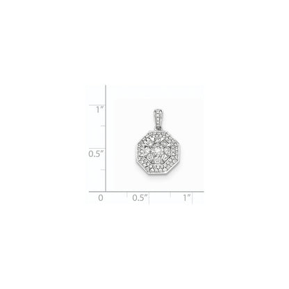 14k White Gold Real Diamond Octagon Pendant