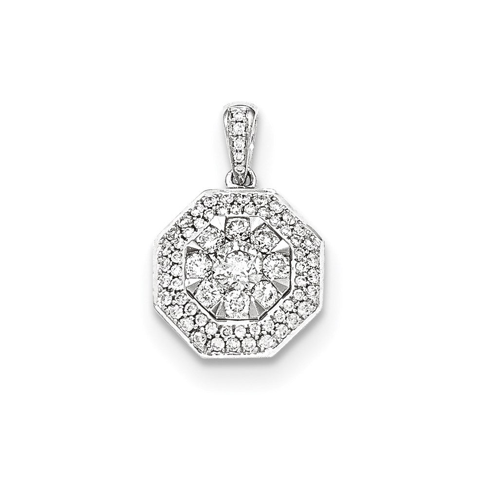 14k White Gold Real Diamond Octagon Pendant