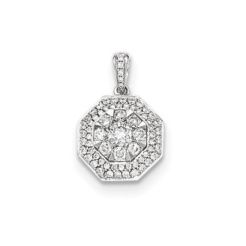 14k White Gold Real Diamond Octagon Pendant