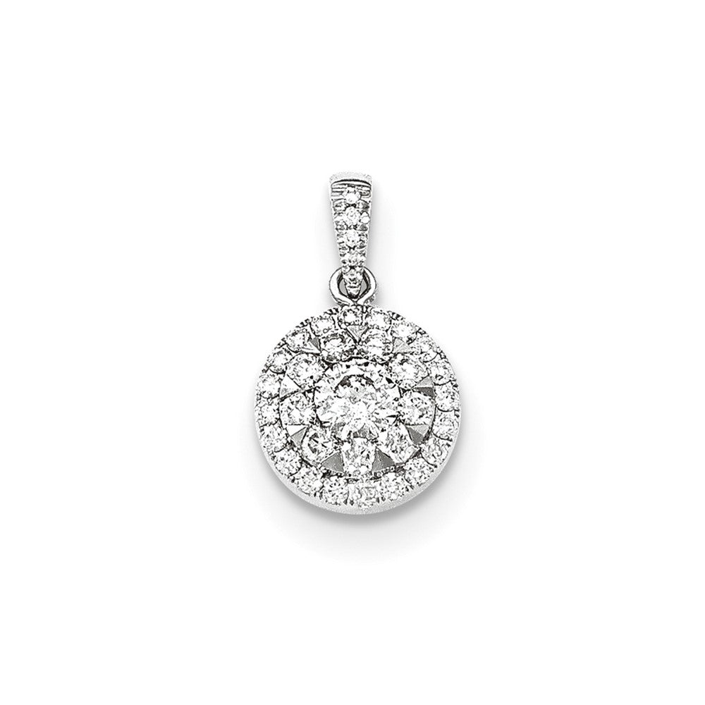 14k White Gold Real Diamond Round Pendant