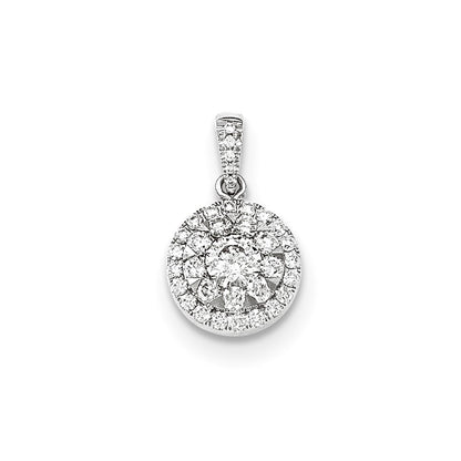14k White Gold Real Diamond Round Pendant