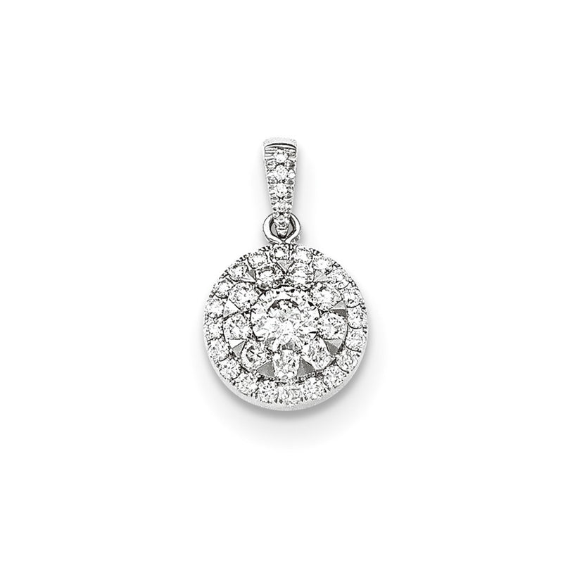 14k White Gold Real Diamond Round Pendant