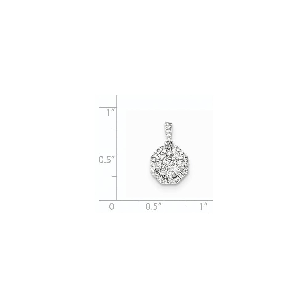 14k White Gold Real Diamond Octagon Pendant