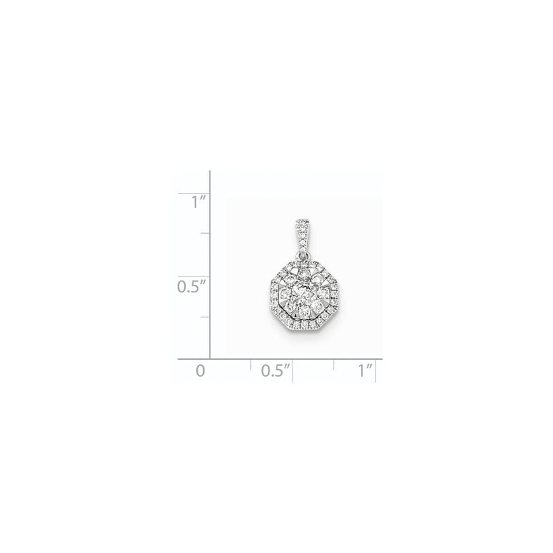 14k White Gold Real Diamond Octagon Pendant