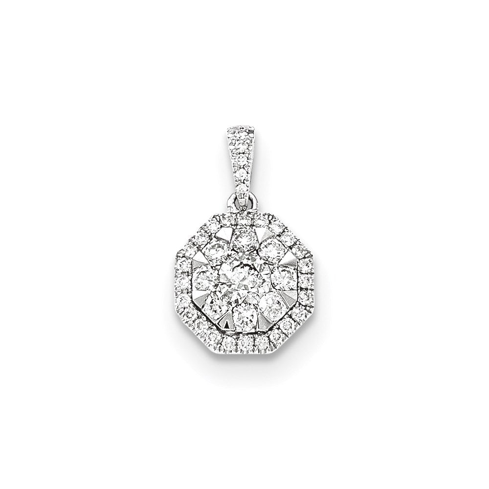 14k White Gold Real Diamond Octagon Pendant