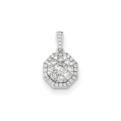 14k White Gold Real Diamond Octagon Pendant