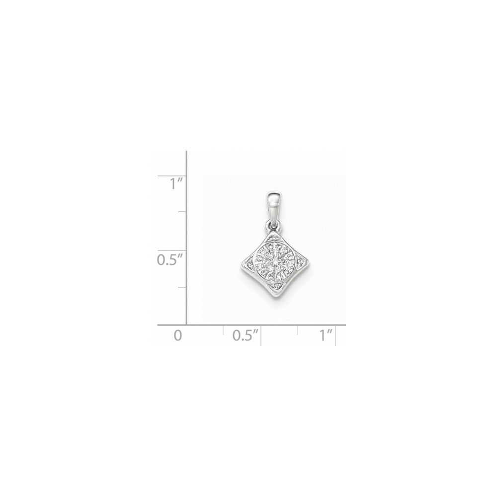 14k White Gold Real Diamond Square Pendant
