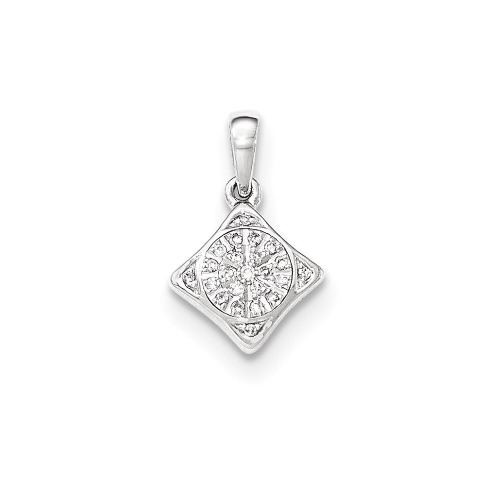 14k White Gold Real Diamond Square Pendant