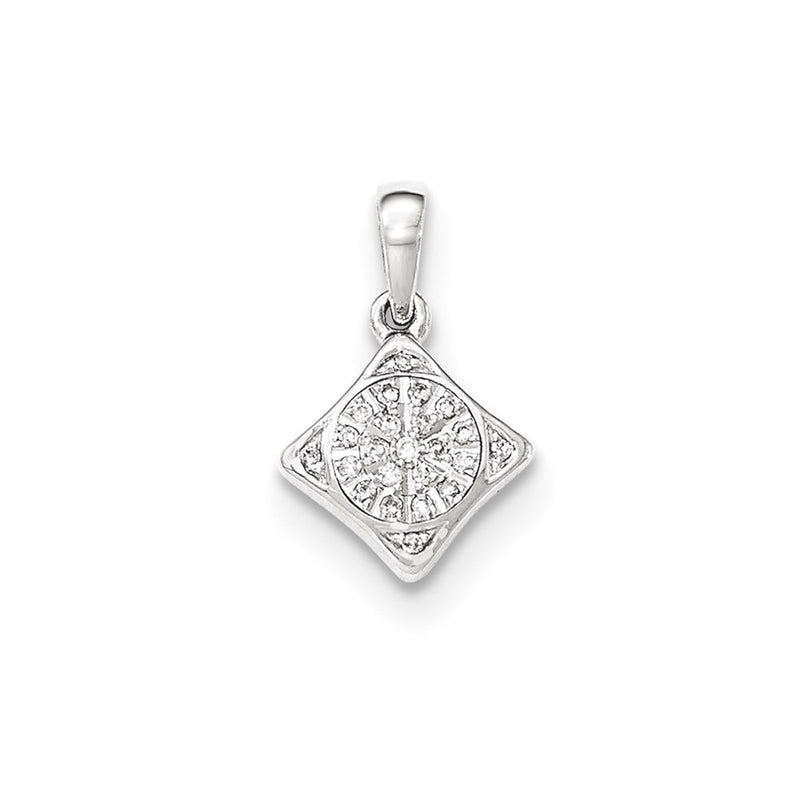 14k White Gold Real Diamond Square Pendant