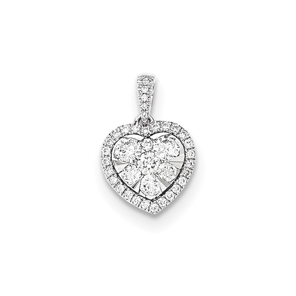 14k White Gold Real Diamond Heart Pendant