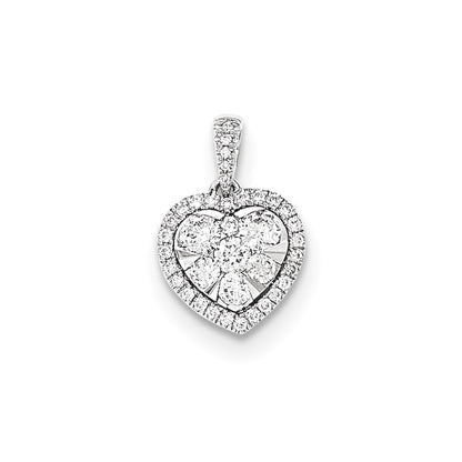 14k White Gold Real Diamond Heart Pendant