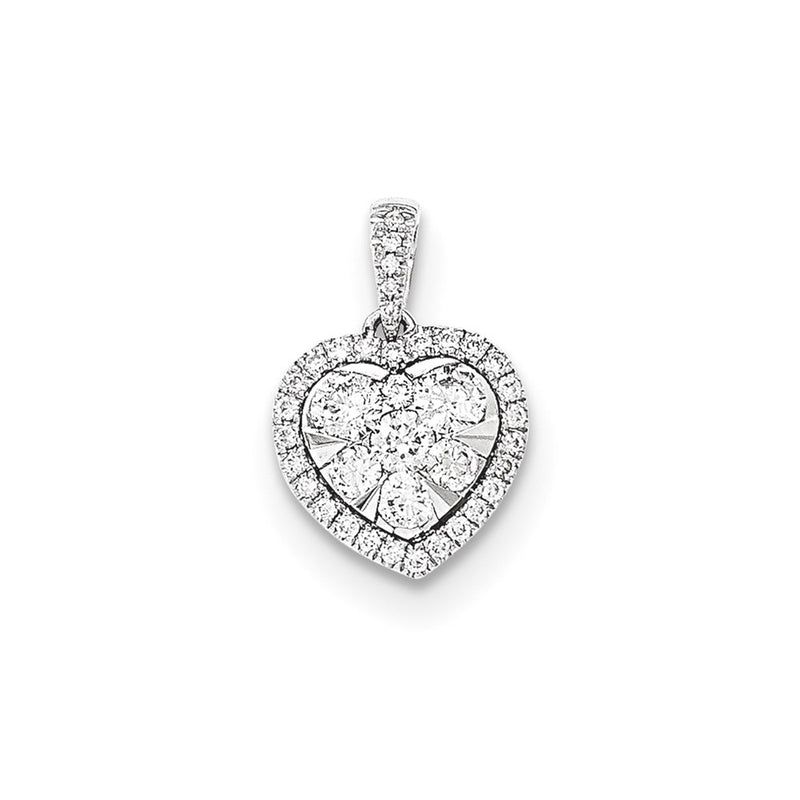 14k White Gold Real Diamond Heart Pendant