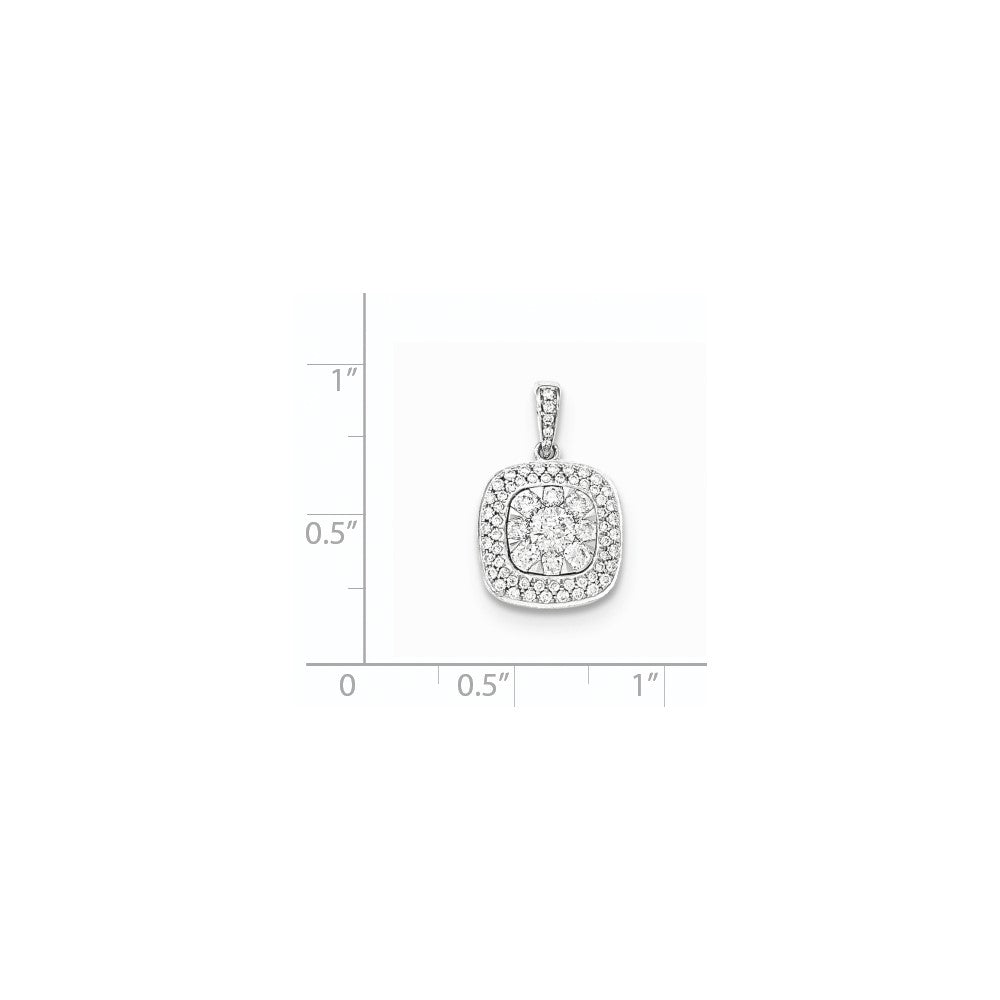 14k White Gold Real Diamond Square Pendant