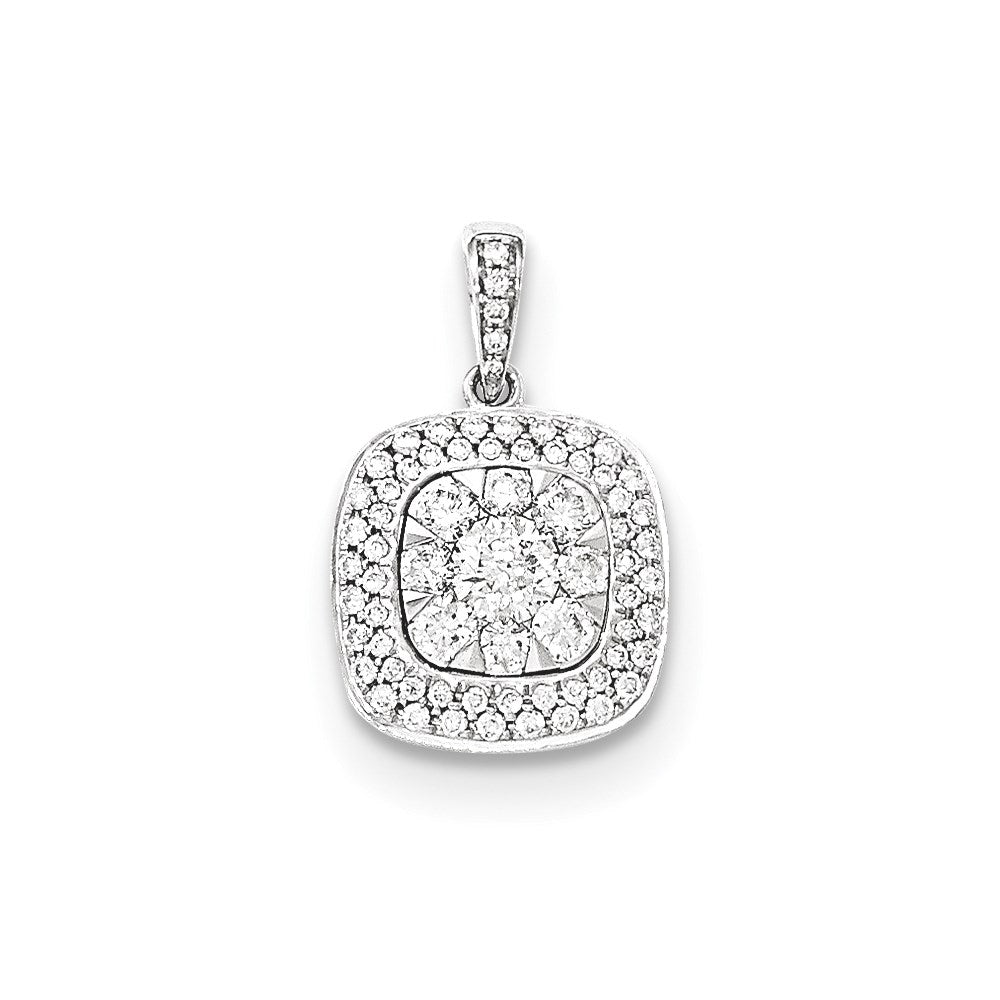 14k White Gold Real Diamond Square Pendant